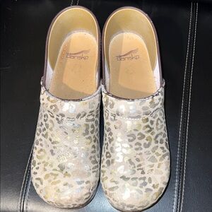 Dansko Metallic Animal Print Tan Clogs